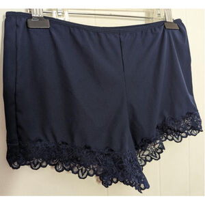 Womens Blue Plus Size 3X XXX Lace Trim Sleep Lounge Boy Shorts Lingerie Stretchy